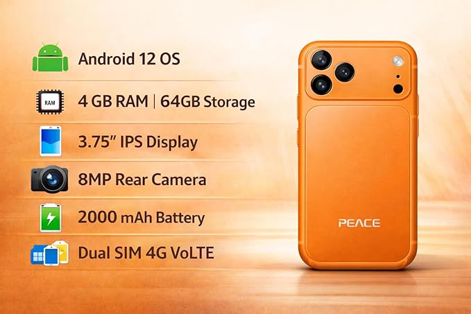 Peace Smartphone | 6.53” HD Display | 4GB RAM, 64GB ROM | 20MP Rear + 8MP Front Camera