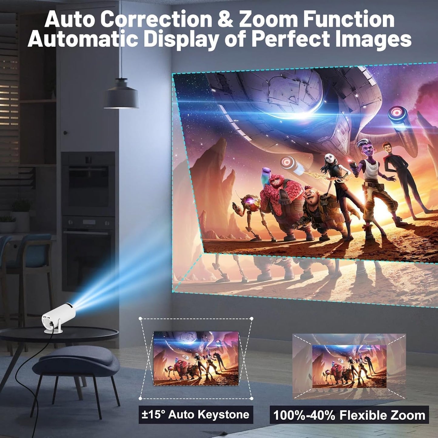 Portable Mini Projector, 4K 1080P Full HD Projector, Support Video Projector