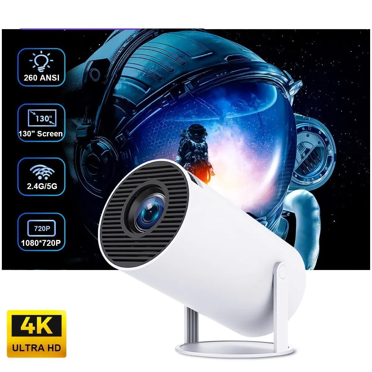 Portable Mini Projector, 4K 1080P Full HD Projector, Support Video Projector
