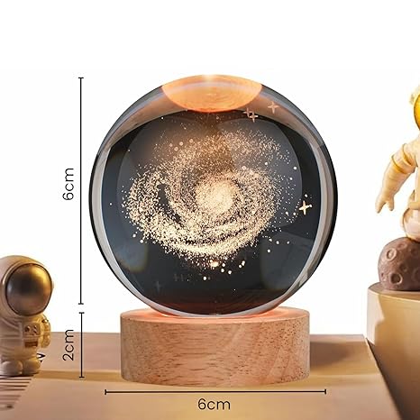 One94Store 3D Galaxy Crystal Ball Night Lamp - Engraved USB Table LED Wooden Light for Home Office Decoration and Birthday Gift (Galaxy)(Warm White)