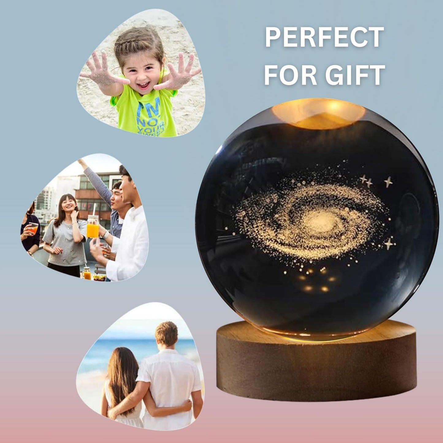 One94Store 3D Galaxy Crystal Ball Night Lamp - Engraved USB Table LED Wooden Light for Home Office Decoration and Birthday Gift (Galaxy)(Warm White)