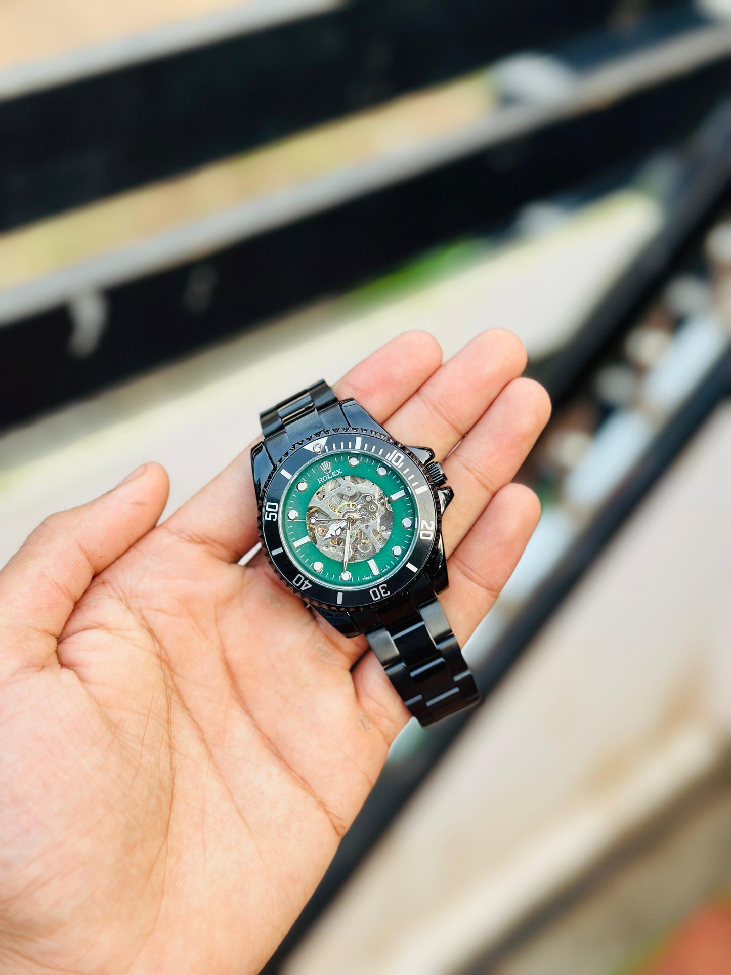 Classic Black and Leaf Green Vintage Watch With Extra Premium Quality