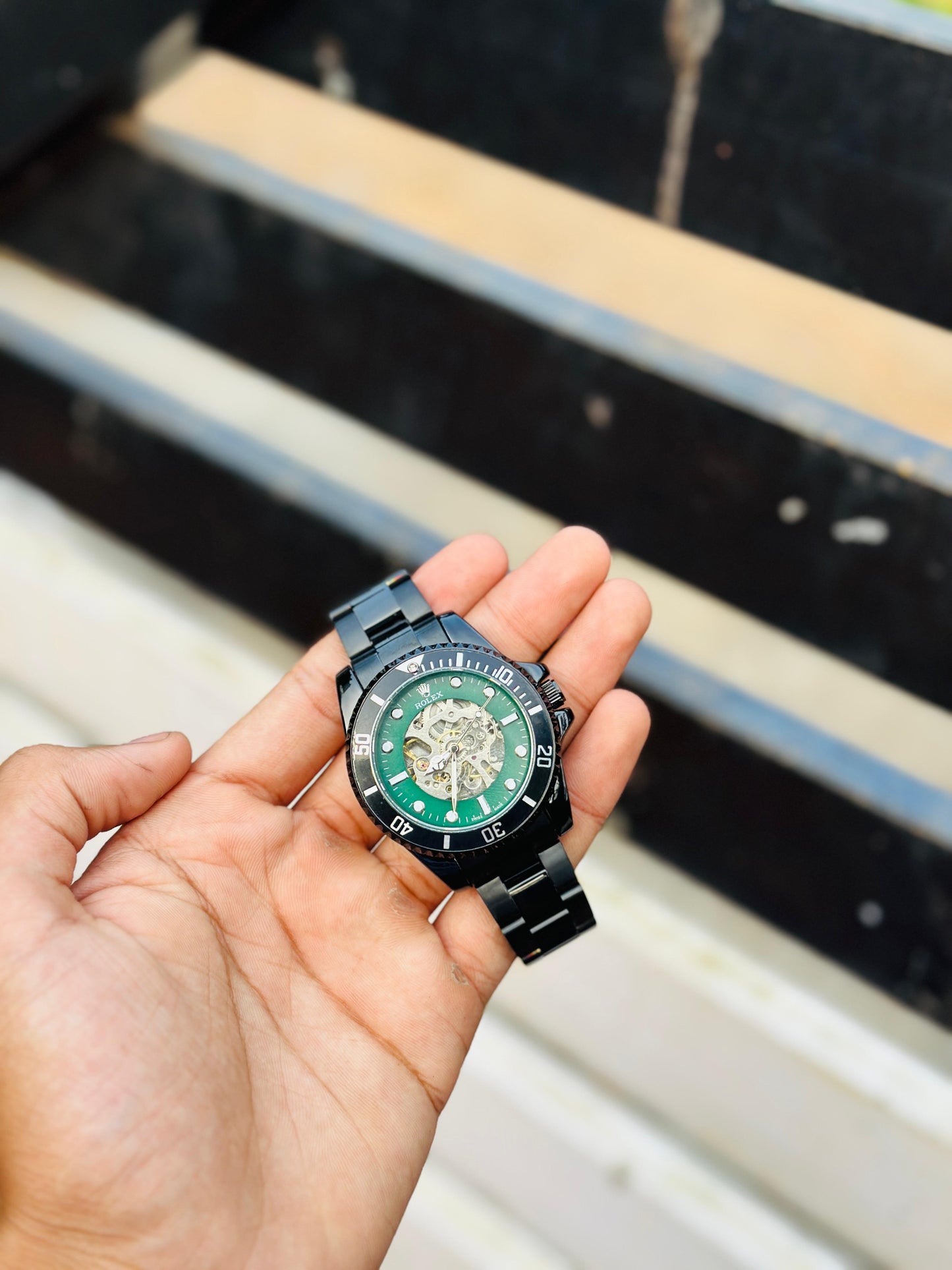 Classic Black and Leaf Green Vintage Watch With Extra Premium Quality